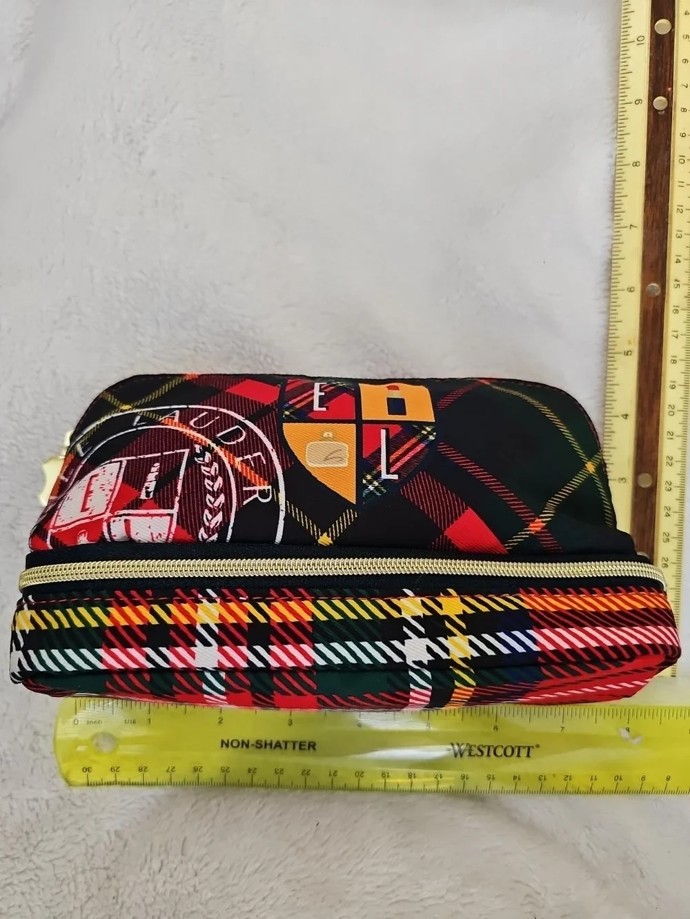 Estée Lauder Plaid Double Compartment Cosmetic Travel Case